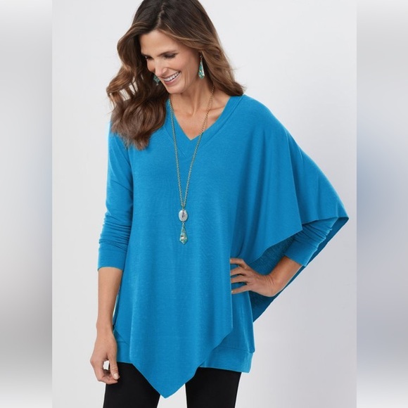 Soft surroundings Madeline teal blue long sleeve vneck tunic size xL Lagan look - Picture 1 of 11